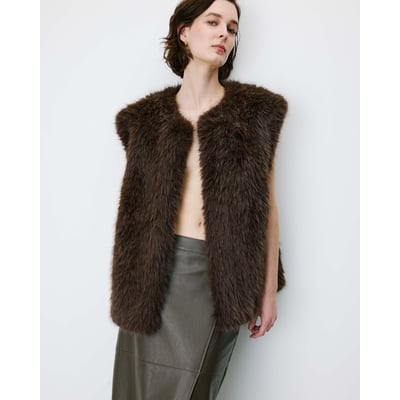 Veste droite sans manches en Imitation fourrure chocolat Aelio GRACE & MILA