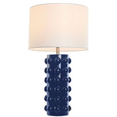 Lampe à poser grès bleu et abat-jour lin blanc 40x40x74cm WADIGA