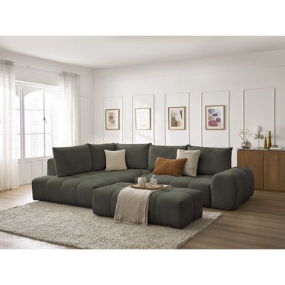 Canapé d'angle convertible 4 places en tissu chiné avec pouf, EVEREST BOBOCHIC