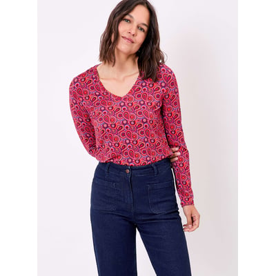 T-shirt imprimé maille fluide col V JULIA PRINCESSE NOMADE