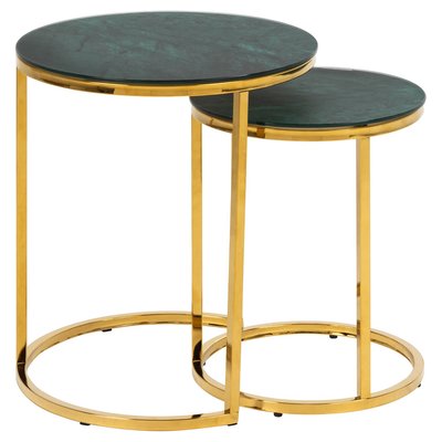 Lot de 2 Tables d'appoint ronde en Marbre et Métal TOILINUX