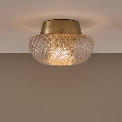 Mistinguett Engraved Glass and Brass Ceiling-Mounted Wall Light, Diameter 20cm AM.PM X EMMANUEL GALLINA