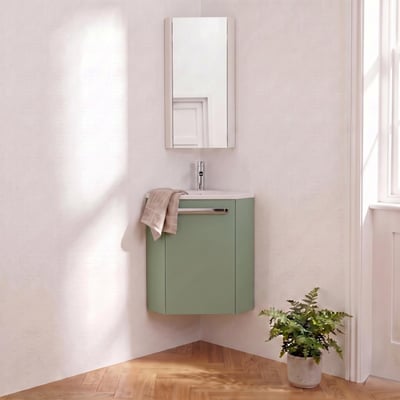 Ensemble lave-mains angle suspendu avec robinet et armoire d'angle SKINO MOB IN