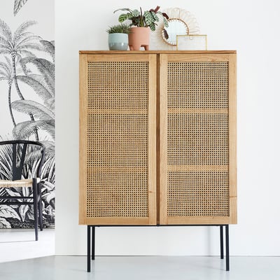 Armoire 2 portes en bois bassif et cannage  AUBIN BERAH GETAH