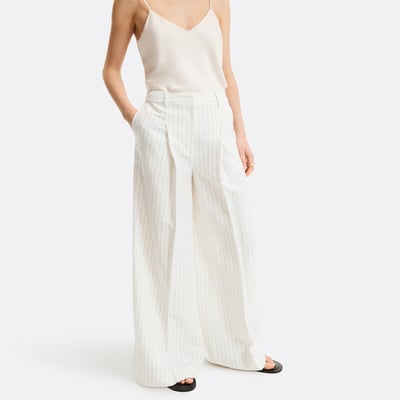 Pantalon large à pinces à rayures en lin et coton LA REDOUTE COLLECTIONS