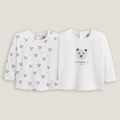 Pack of 2 T-Shirts in Bear Print with Long Sleeves LA REDOUTE COLLECTIONS