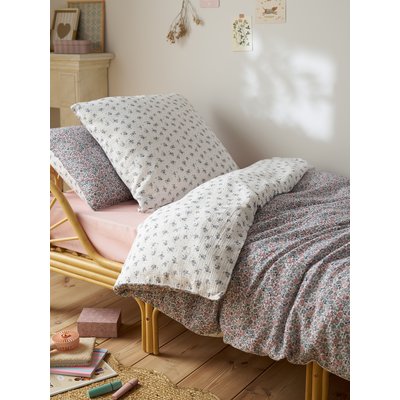 Parure housse de couette et taie d'oreiller en gaze de coton RETRO FLOWERS, avec coton recyclé VERTBAUDET