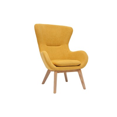 Fauteuil scandinave en tissu effet velours jaune moutarde et bois ESKUA MILIBOO