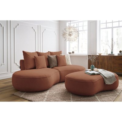 Canapé droit fixe 5 places en tissu texturé avec pouf, SAINT-GERMAIN BOBOCHIC