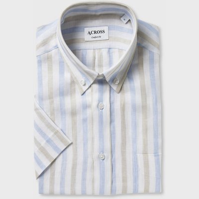 Chemise Confort fit manches courtes en lin à rayures ACROSS