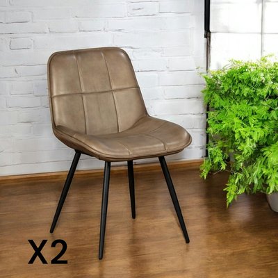 Chaise en cuir taupe motif damier (lot de 2) MASSA PIER IMPORT