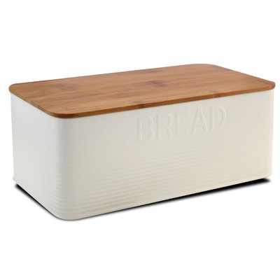 Boîte à pain en métal blanc et couvercle bambou WADIGA