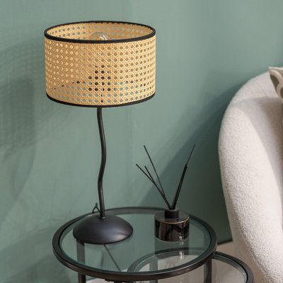 Wiggle Black Metal Table Lamp with Cane Shade SO'HOME