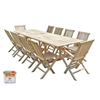Salon de jardin en teck BATAN 8 chaises 2 fauteuils - Bundle huile C ET L JARDIN