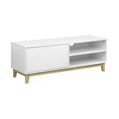 Meuble TV effet bois pieds bois 1 tiroir 120 cm FLOKI SWEEEK