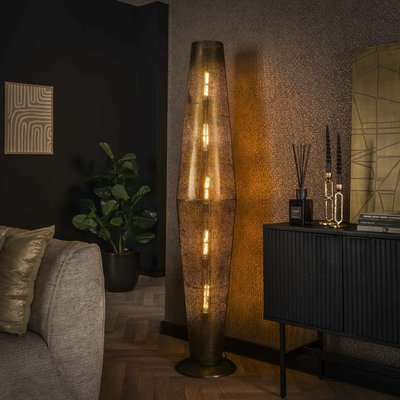 Grand lampadaire en métal perforé finition bronze vieilli RALF PIER IMPORT
