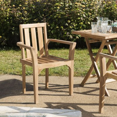 Lot de 2 fauteuils chaises de jardin en bois de teck brut massif empilable SUMMER PIER IMPORT