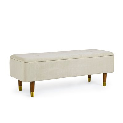 Banc coffre 2 places en velours et piétement en bois - RIKA HELLIN, DEPUIS 1862