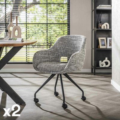 Chaise de bureau à roulettes en tissu gris chiné (lot de 2) CREEK PIER IMPORT