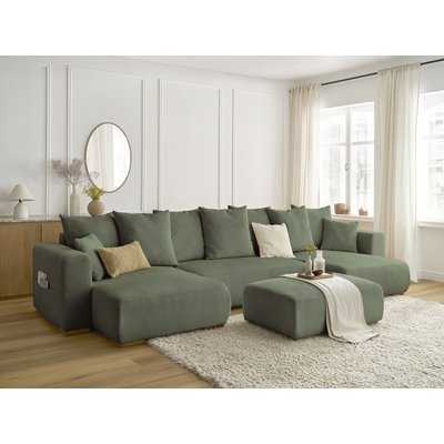 Canapé panoramique convertible 5 places en velours côtelé avec pouf, SIDONIE BOBOCHIC