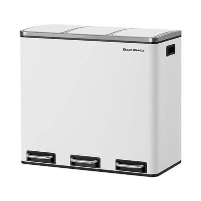 Poubelle de tri 3 bacs de 18L blanche à pédale CALICOSY