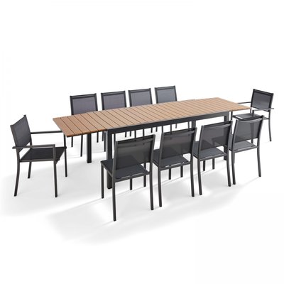 Salon de jardin table extensible en aluminium et 10 chaises NIMES OVIALA