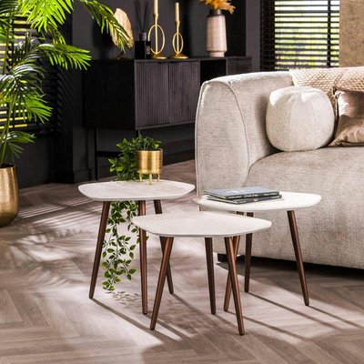 Table d'appoint blanche en marbre composite forme galet (lot de 3) TAJ PIER IMPORT