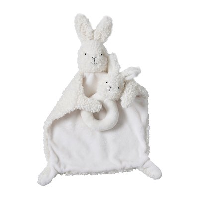 Doudou lapin et hochet en sherpa avec mallette VERTBAUDET
