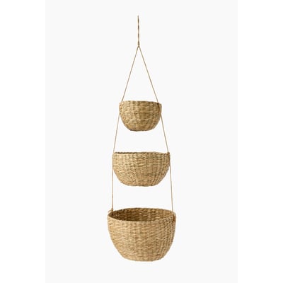 Trois paniers suspendus, 12X8cm/17X10cm/20X13cm, en jonc  de mer MONOPRIX