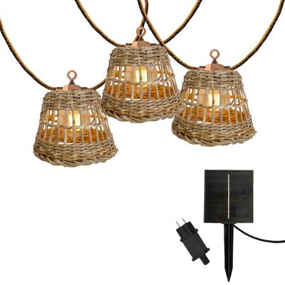 Guirlande lumineuse extérieur raccordable 10 abat-jour naturels en rotin SAMOA LIGHT HYBRID LED blanc chaud 8m solaire et sur secteur LUMISKY