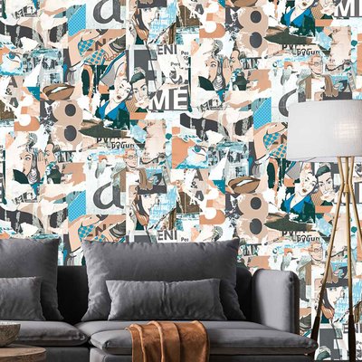 Papier peint graphique collage pop art HEXOA
