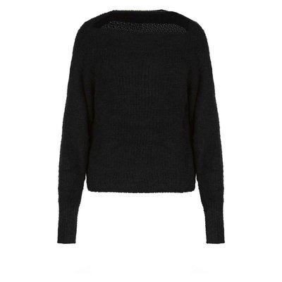 Pull Peria Rib noir uni coupe droite col rond et à manches longues FREEMAN T. PORTER