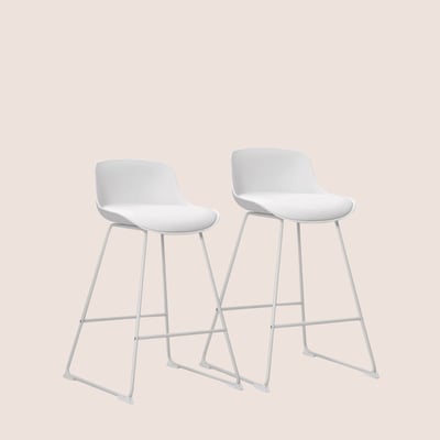 Tabourets de bar bas en métal et simili (lot de 2) - LILIAN HELLIN, DEPUIS 1862
