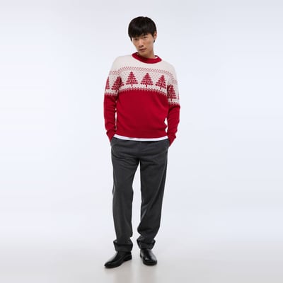 Pull Noël Homme à Col Rond - Motifs Renne Et Flocons, Chaud, Confortable, Style Hiver