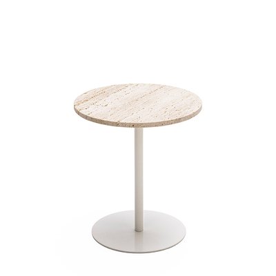 Table d'appoint en métal et travertin ø40cm- RITO DRAWER