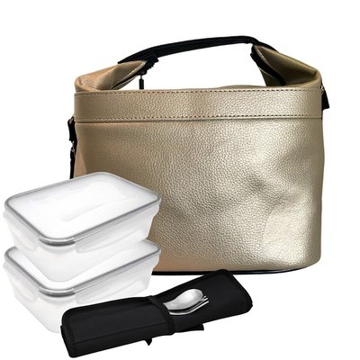 Set Lancheira Cubic Dourada 2x500ml, individual e talheres, Smartlunch SMARTLUNCH