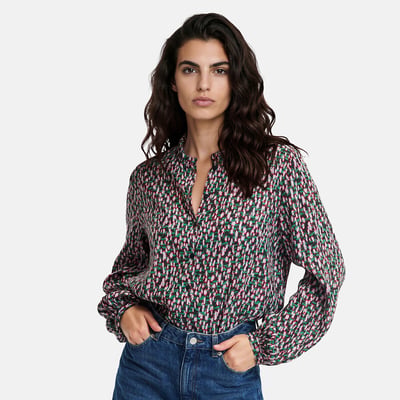 Graphic print viscose ruffled collar blouse LA REDOUTE COLLECTIONS
