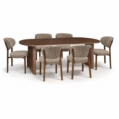 Table ovale 230cm effet noyer et 6 fauteuils en tissu NOW'S HOME