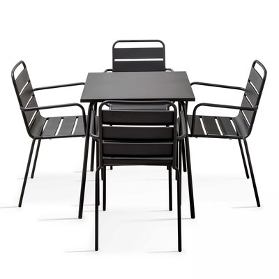 Salon de jardin table bistrot et 4 fauteuils en métal, PALAVAS OVIALA