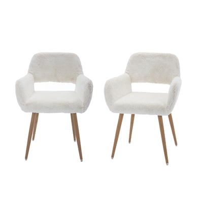 Lot de 2 chaises de salle à manger fauteuil scandinaves en tissu effet poil de lapin, CROMWELL PELUCHE MEUBLES COSY