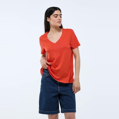 T-shirt manches courtes uni contenant du lin MONOPRIX