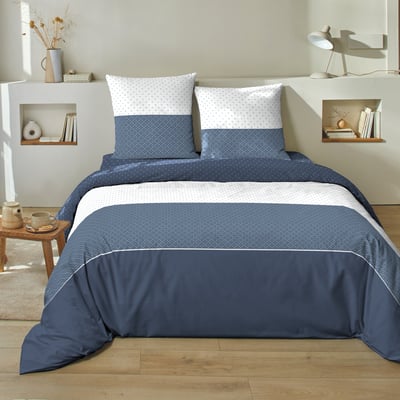 Parure housse de couette coton imprimés, cini bleu C DESIGN HOME TEXTILE