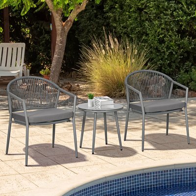 Ensemble bistrot de jardin 3 pcs 2 fauteuils table basse coussins gris OUTSUNNY