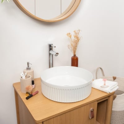Vasque à poser ronde en céramique blanc texturé 36cm BERRY MOB IN