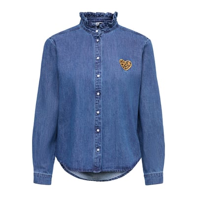 Chemisier en denim col mao, cœur poitrine ONLY