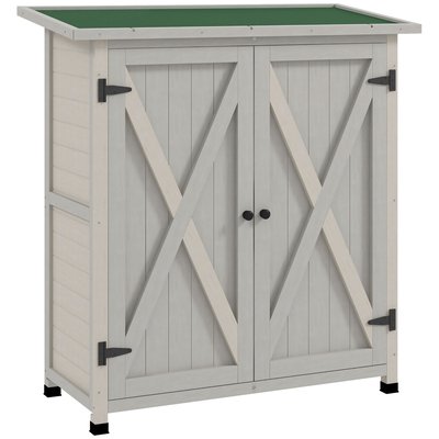 Abri de jardin 2 portes 2 étagères bois sapin pré-huilé gris clair OUTSUNNY