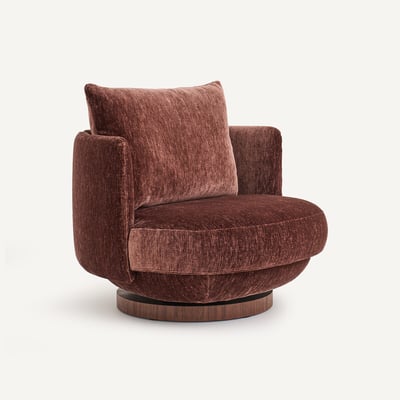 Sillón giratorio de terciopelo texturado y chapa de nogal, ROSEO AM.PM