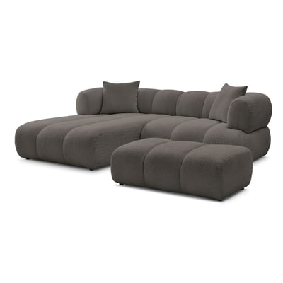 Canapé d'angle fixe 4 places en tissu bouclette avec pouf, PAMIRA BOBOCHIC