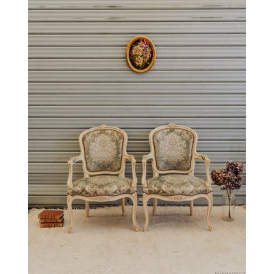 Paire de fauteuils en bois et tissu Ernest N°1617 - Bon état DEBONGOUT