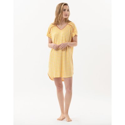 Chemise de nuit imprimée pied de poule en viscose élasthanne ROSIE 701 LE CHAT